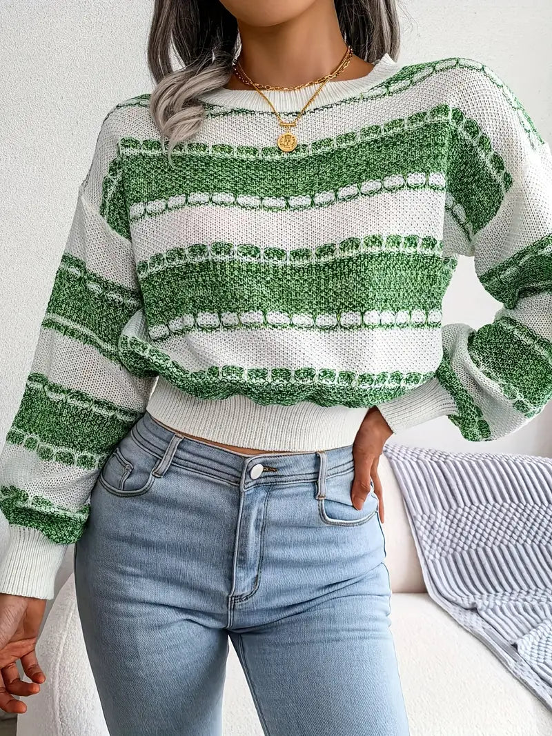 Striped Knit Neck Sweater