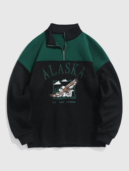 Men's Vintage Eagle Printed Fleece Quarter-Zip Sweatshirt