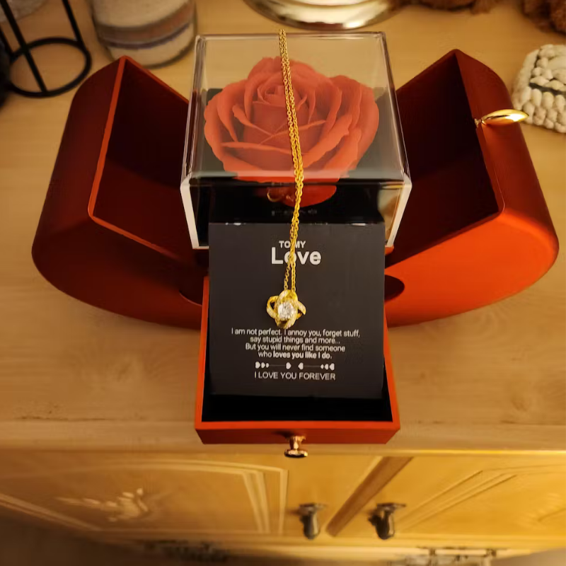 To My Love - I Love You Forever - Eternal Rose Box with Knot Necklace