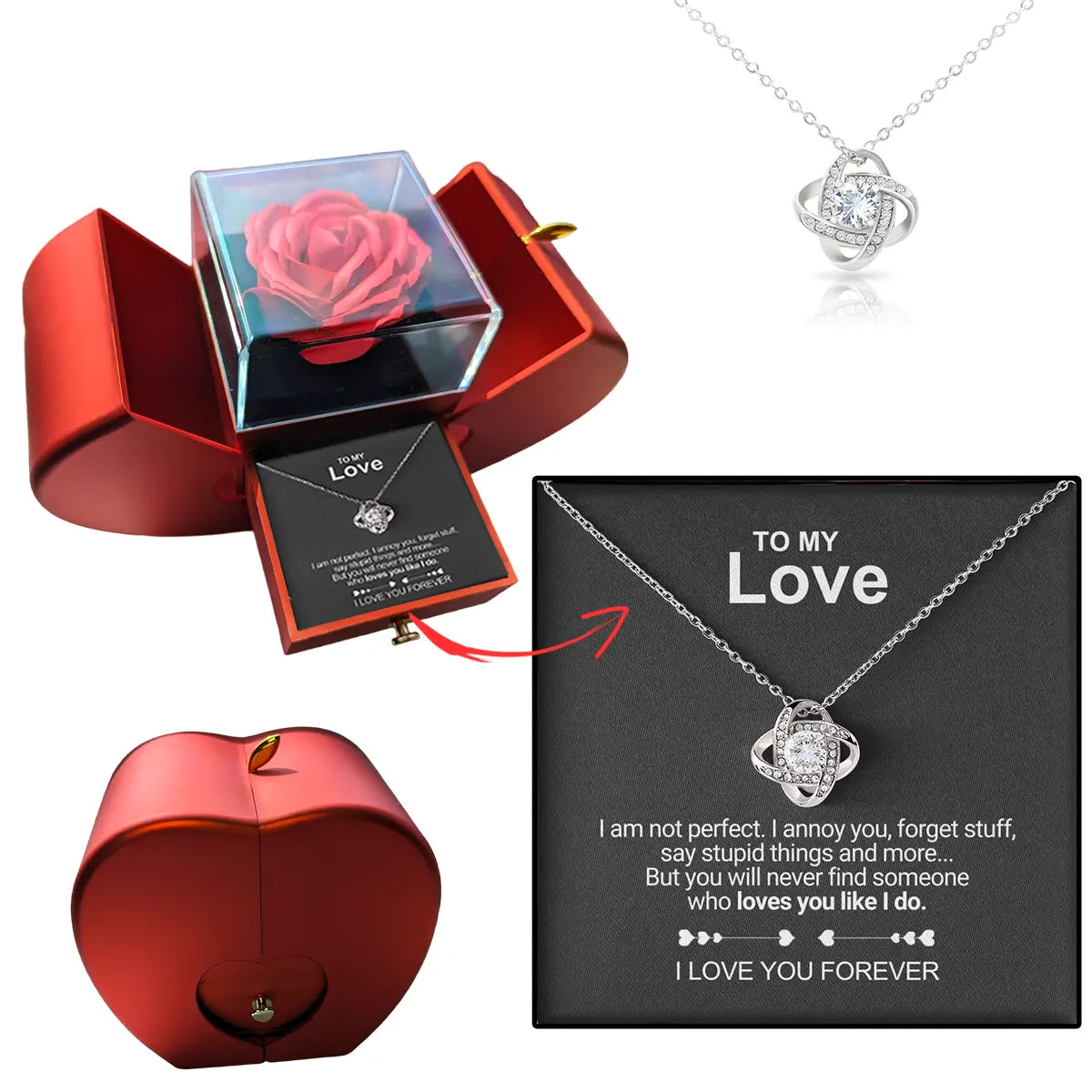 To My Love - I Love You Forever - Eternal Rose Box with Knot Necklace